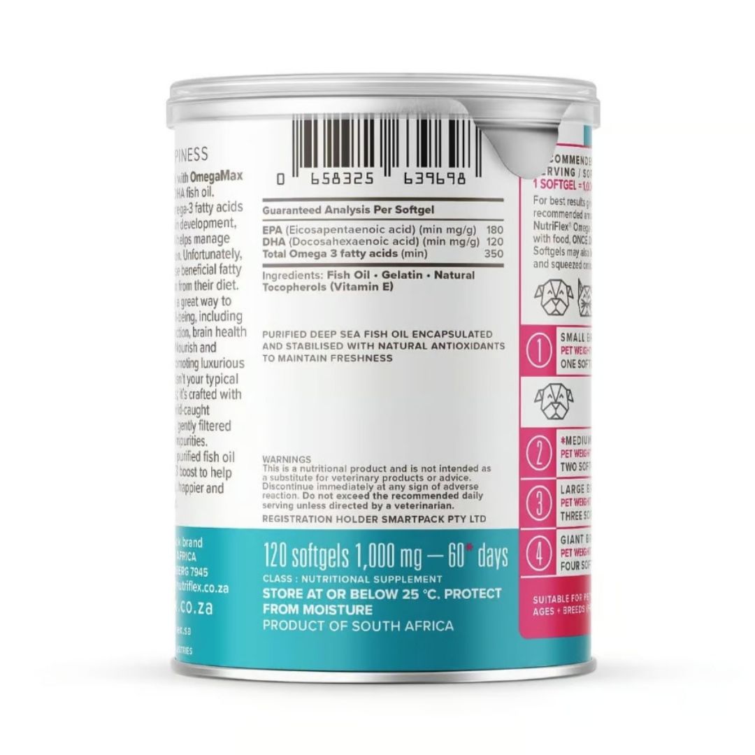 Nutriflex® OmegaMax Omega 3 For Dogs & Cats - Fish Oil Softgels 120 x 1000mg