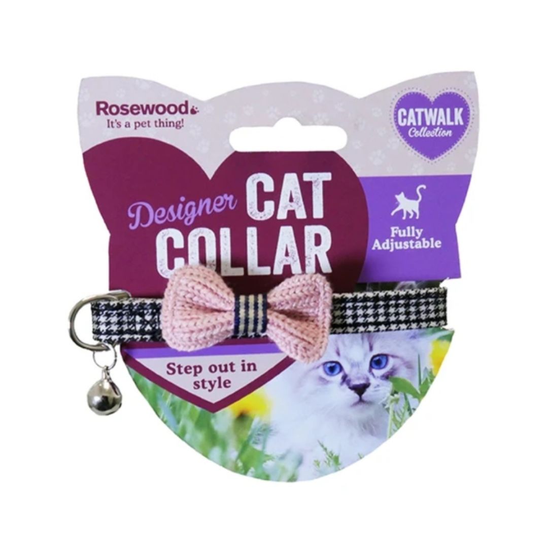 Rosewood Cat Collar Pink Bow Dogtooth