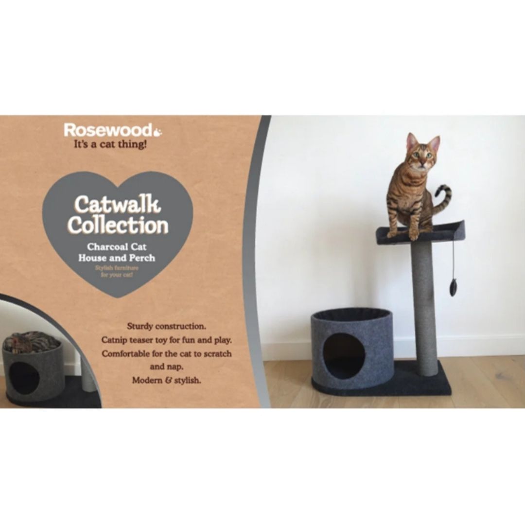 Charcoal Felt Cat House & Perch