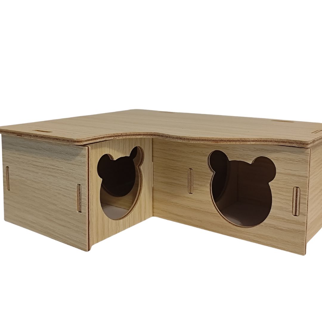 Wooden 3-Chamber Hamster Hide – Natural Burrow-Style Hideout