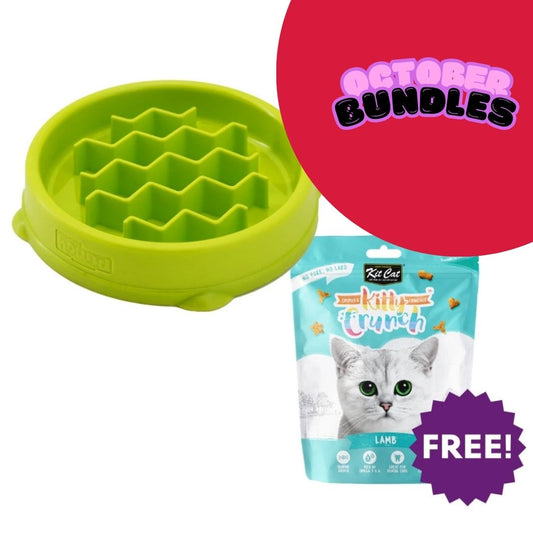 Outward Hound Cat Fun Feeder Tiny Green BUY 1 AND GET 1 KIT CAT KITTY CRUNCH LAMB FREE!