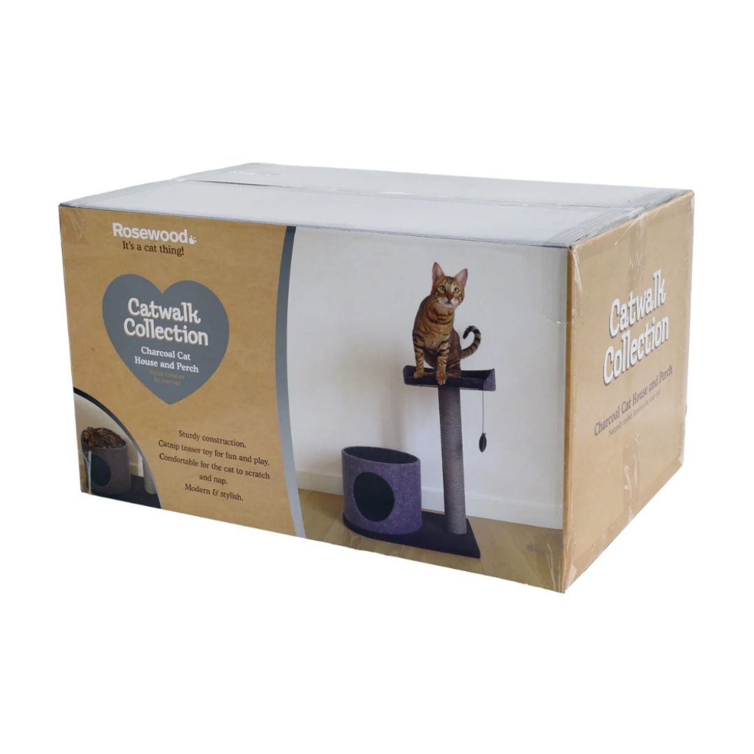 Charcoal Felt Cat House & Perch