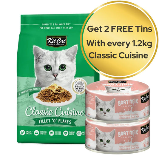 Kit Cat Fillet 'O' Flakes (Ideal for Picky Eaters) - BUY 1 & GET TWO WHITE MEAT TUNA FLAKES & SALMON WITH GOAT'S MILK 70g FREE!