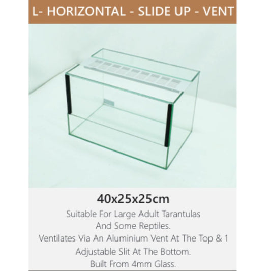 Large Horizontal Slide-Up Glass Terranium with Alluminium Vent