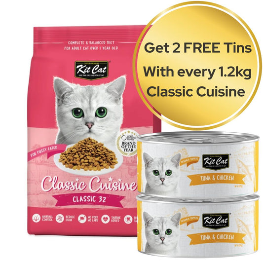 Kit Cat Classic 32 (Taurine Added) - BUY 1 & GET TWO DEBONED TUNA & CHICKEN ASPIC 80g FREE!