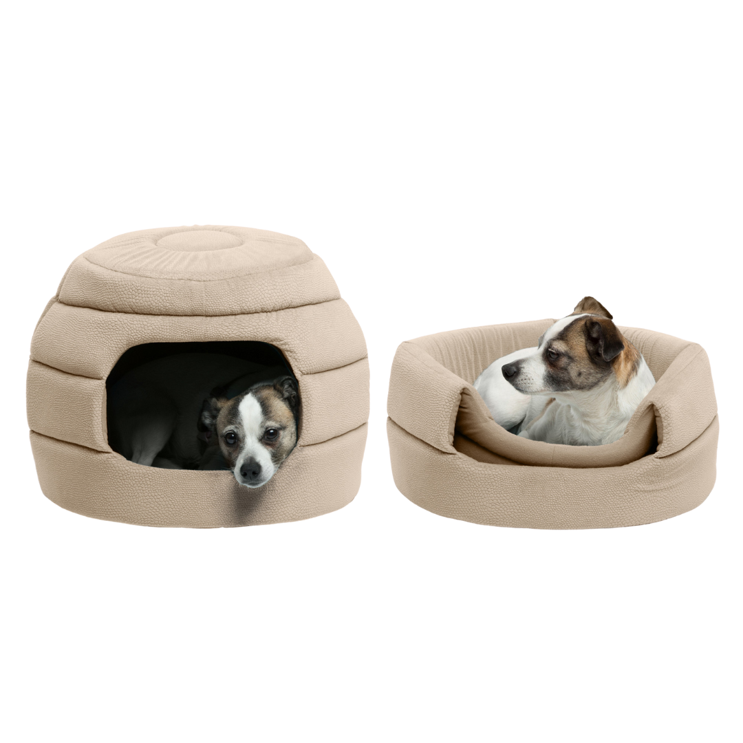 Best Friends by Sheri Honeycomb IIan Hut Cuddler Dog & Cat Bed Wheat 2