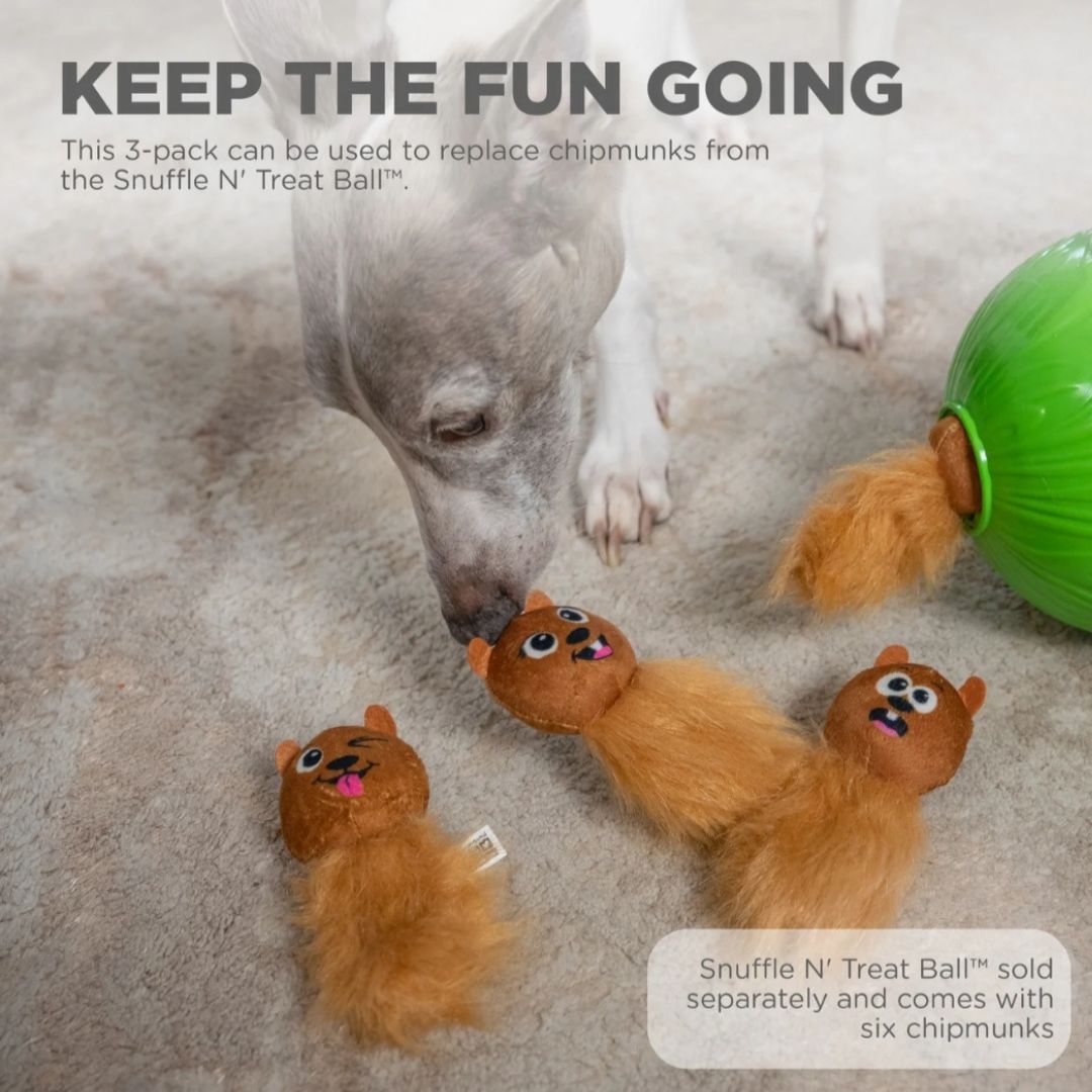 Dog Snuffle N' Treat Ball Replacement Chipmunks 3-Pack